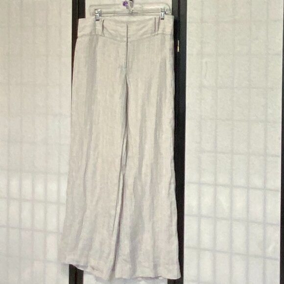 INC Wide Leg Pinstripe Linen Trousers Grey White High Waist Pants Slacks 12 - Picture 4 of 11